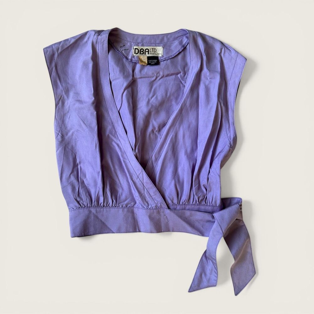 Vintage DBA Ltd Beverly Hills Silk Wrap Top Lavender Purple Cropped Tie Waist XS